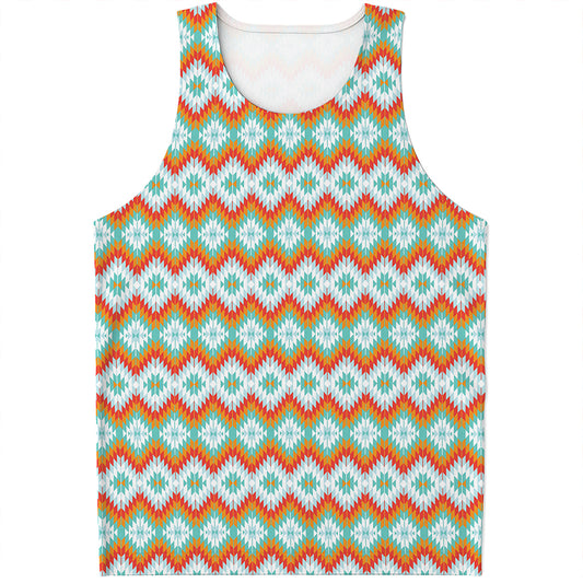 Turquoise Native American Pattern Print Men's Tank Top