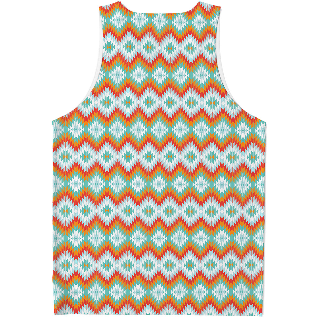 Turquoise Native American Pattern Print Men's Tank Top
