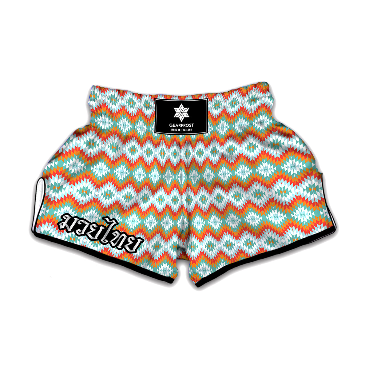 Turquoise Native American Pattern Print Muay Thai Boxing Shorts