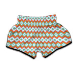 Turquoise Native American Pattern Print Muay Thai Boxing Shorts