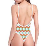 Turquoise Native American Pattern Print One Piece High Cut Swimsuit