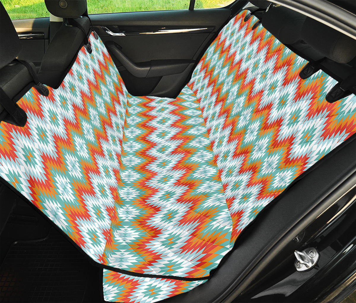 Turquoise Native American Pattern Print Pet Car Back Seat Cover