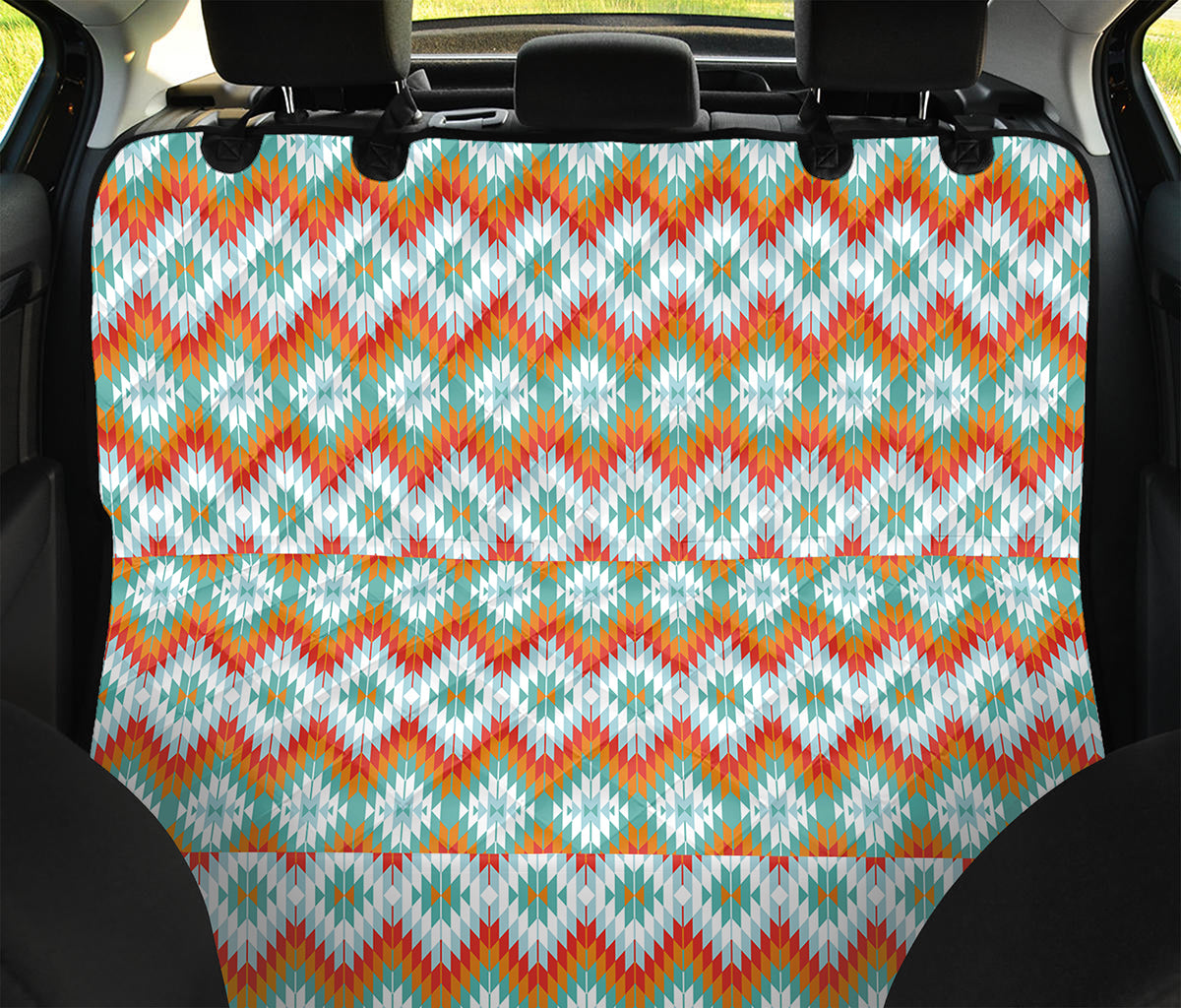 Turquoise Native American Pattern Print Pet Car Back Seat Cover