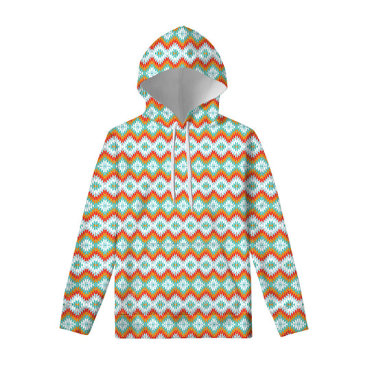Turquoise Native American Pattern Print Pullover Hoodie