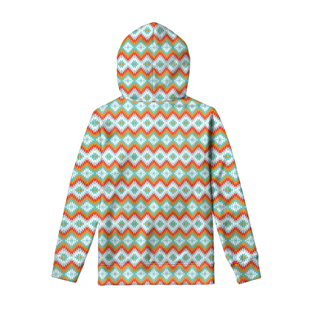 Turquoise Native American Pattern Print Pullover Hoodie