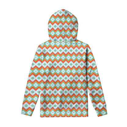 Turquoise Native American Pattern Print Pullover Hoodie
