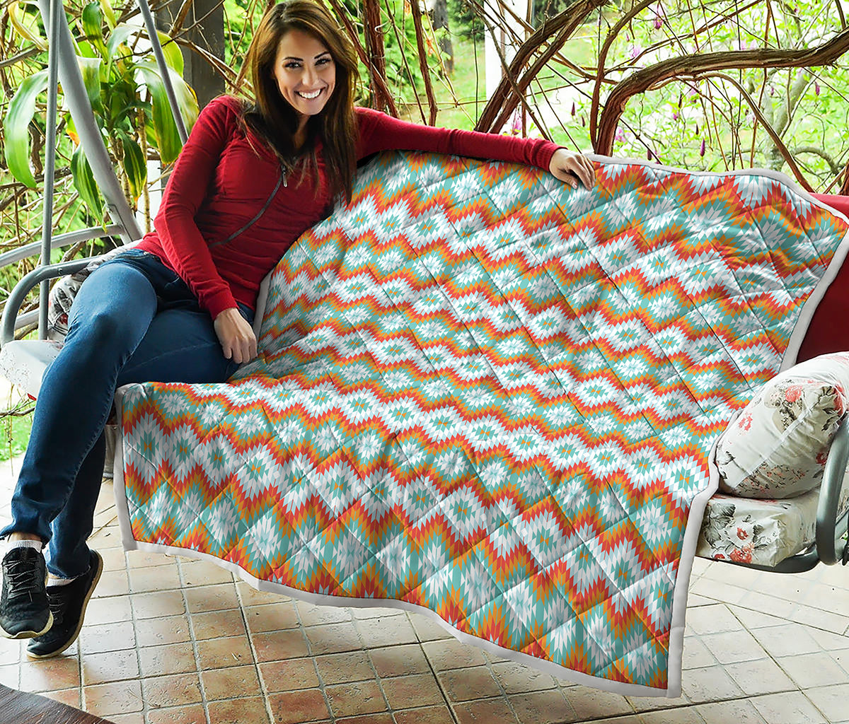 Turquoise Native American Pattern Print Quilt