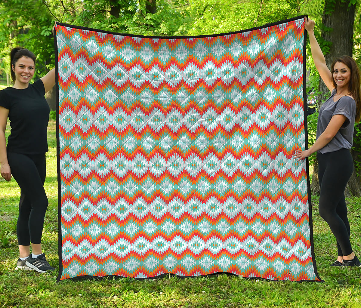 Turquoise Native American Pattern Print Quilt