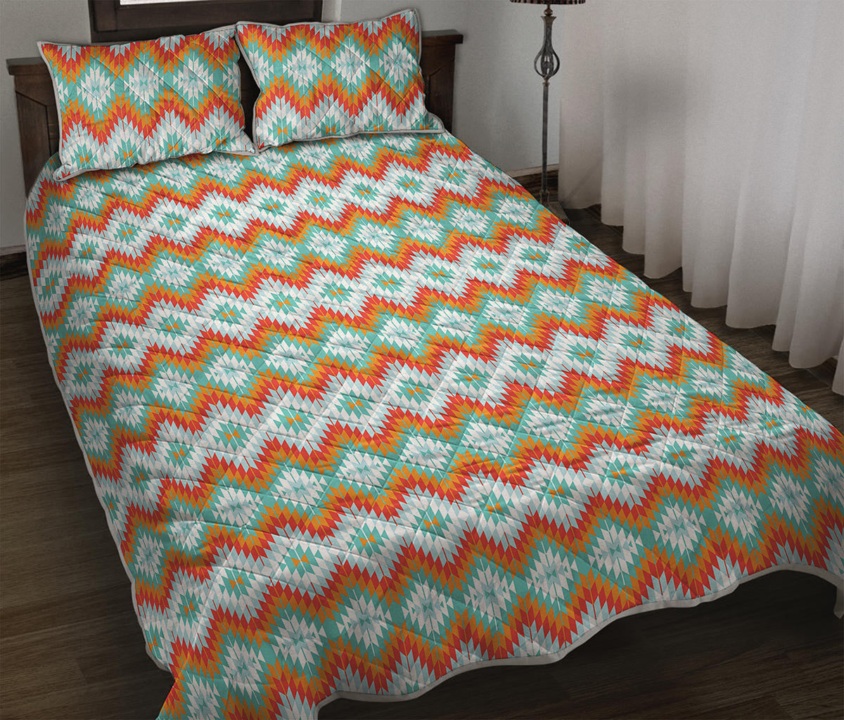 Turquoise Native American Pattern Print Quilt Bed Set