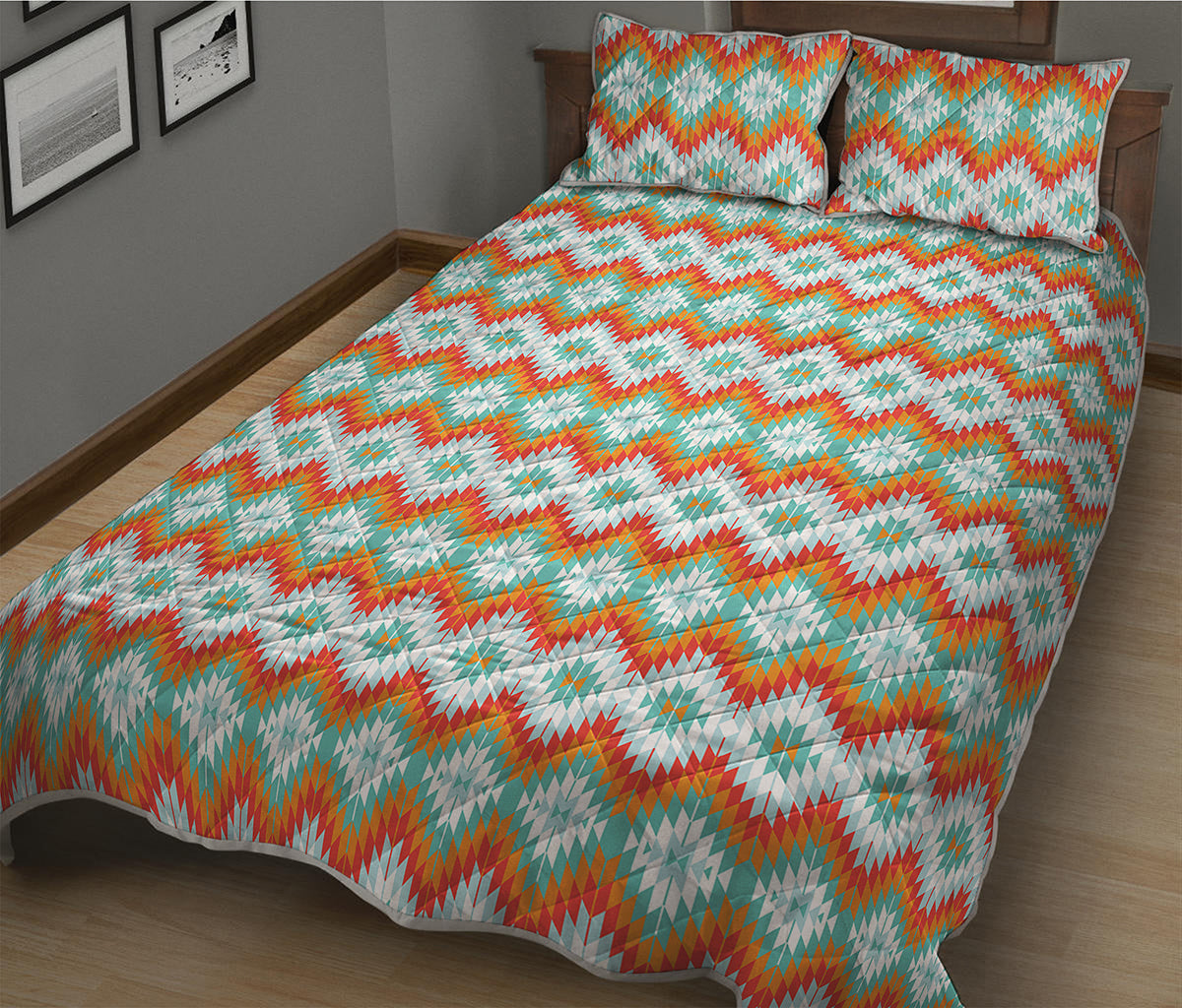 Turquoise Native American Pattern Print Quilt Bed Set