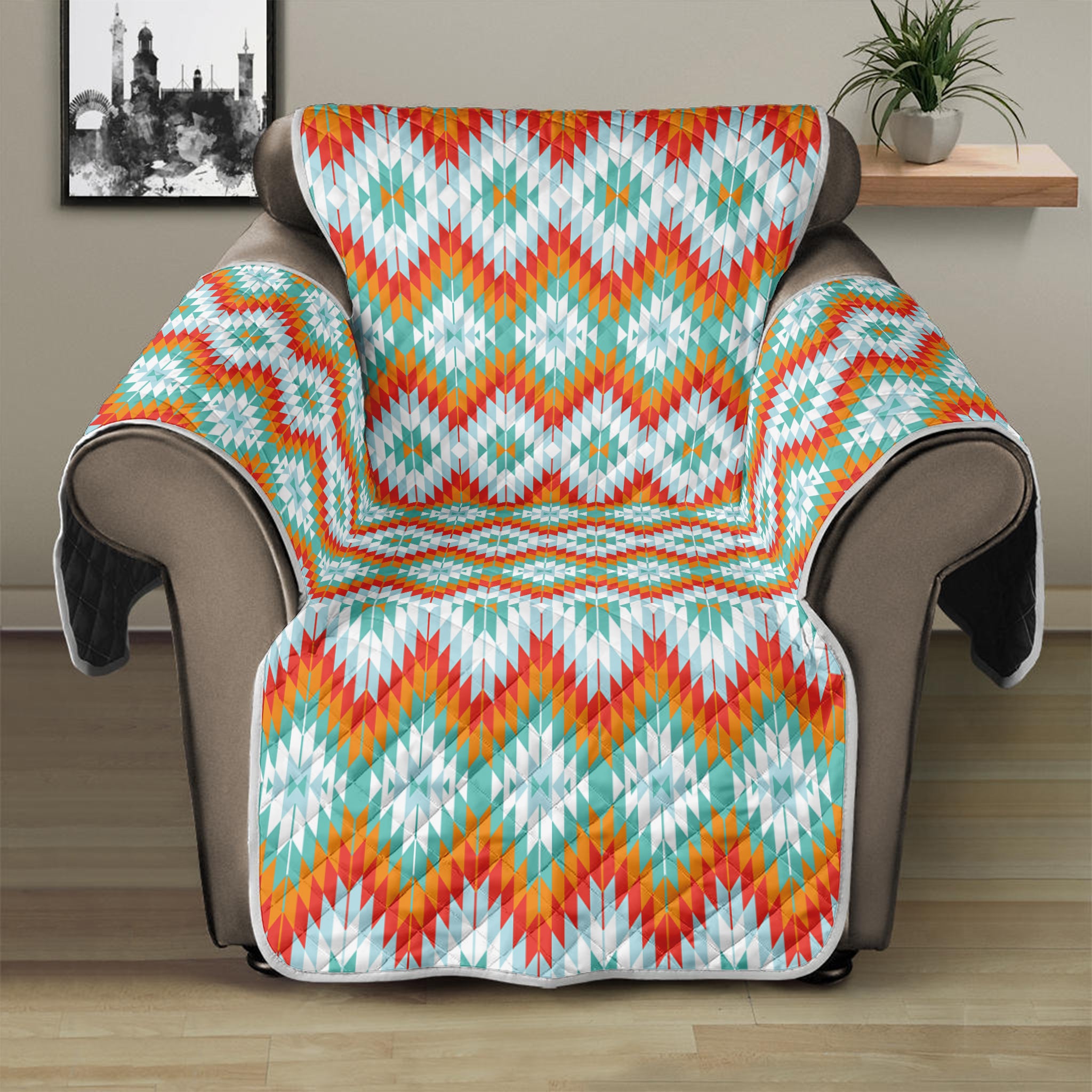 Turquoise Native American Pattern Print Recliner Protector