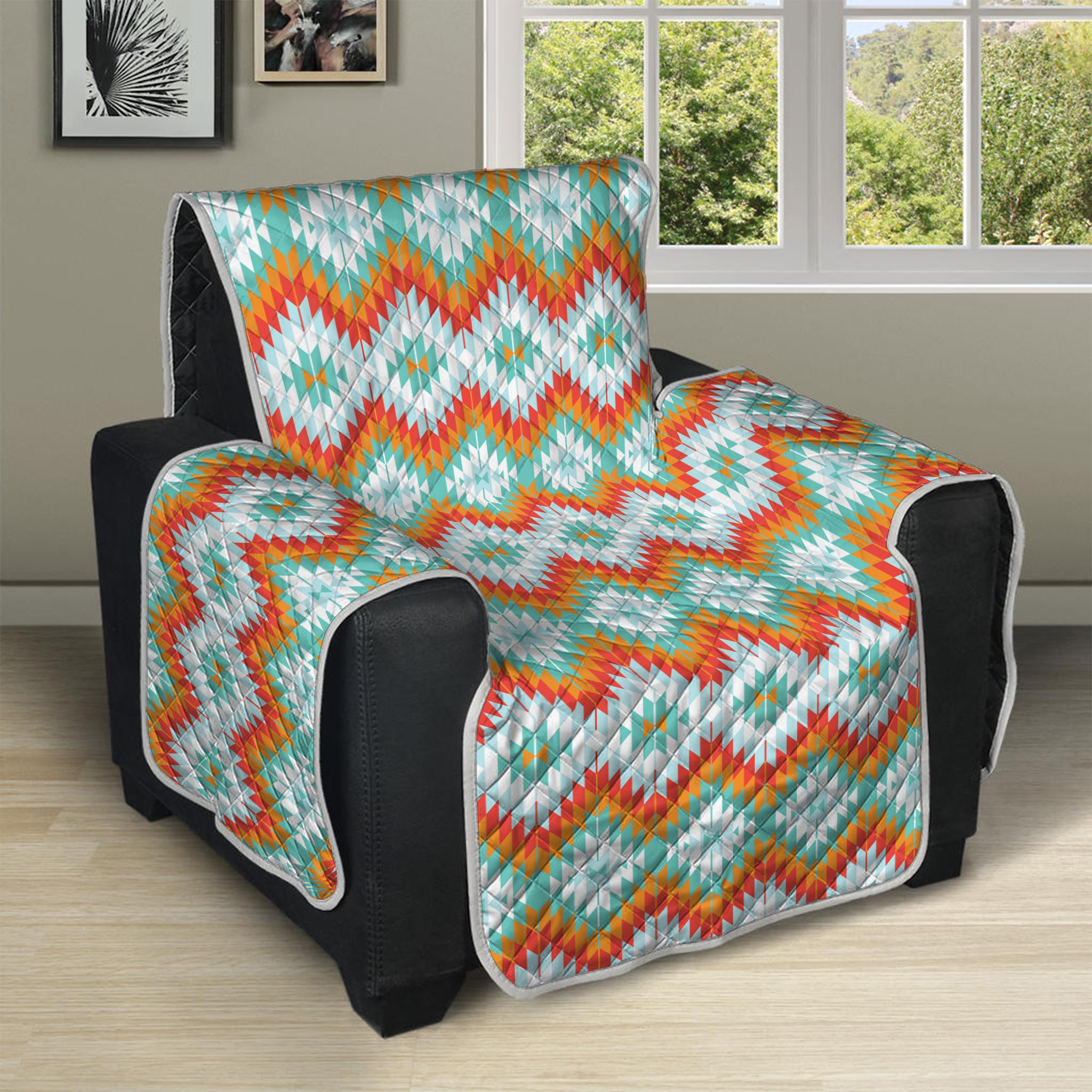 Turquoise Native American Pattern Print Recliner Protector