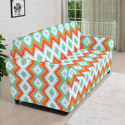 Turquoise Native American Pattern Print Sofa Cover