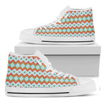Turquoise Native American Pattern Print White High Top Shoes
