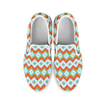 Turquoise Native American Pattern Print White Slip On Shoes