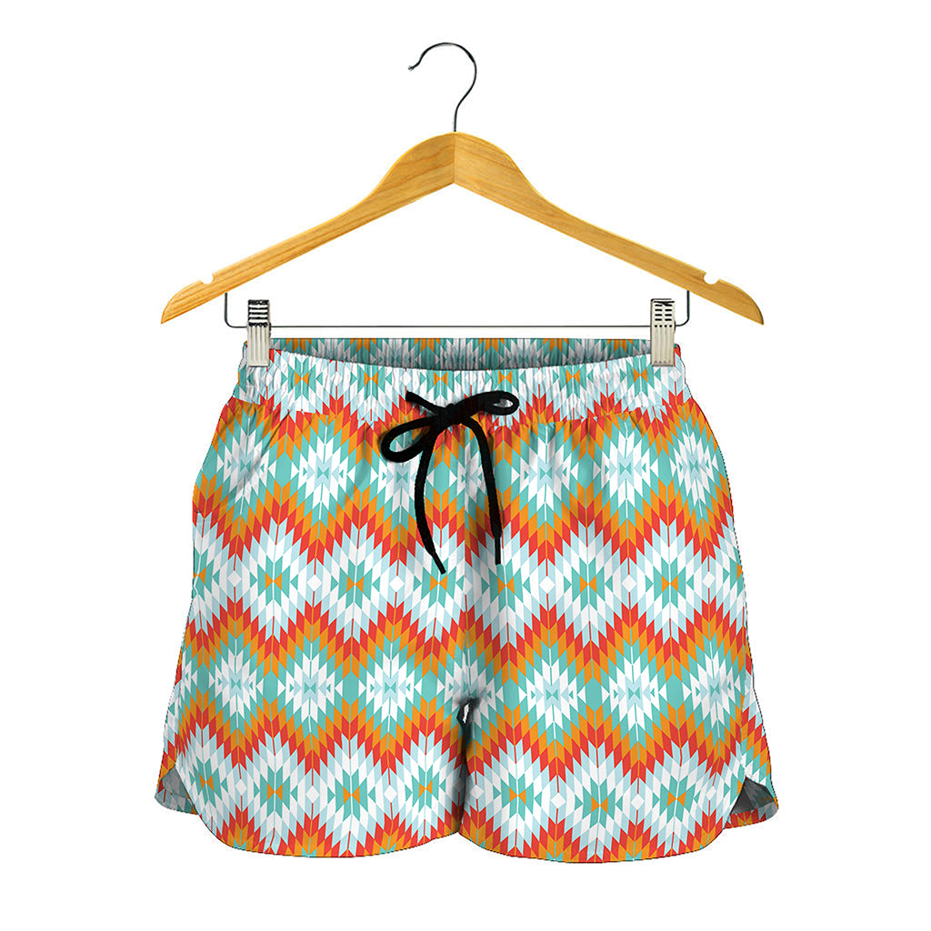 Turquoise Native American Pattern Print Women's Shorts