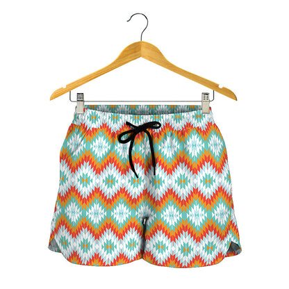 Turquoise Native American Pattern Print Women's Shorts