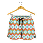 Turquoise Native American Pattern Print Women's Shorts