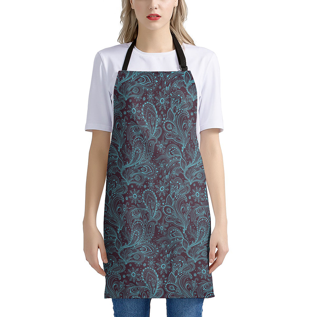 Turquoise Paisley Pattern Print Apron