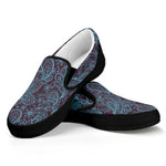 Turquoise Paisley Pattern Print Black Slip On Shoes