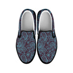 Turquoise Paisley Pattern Print Black Slip On Shoes