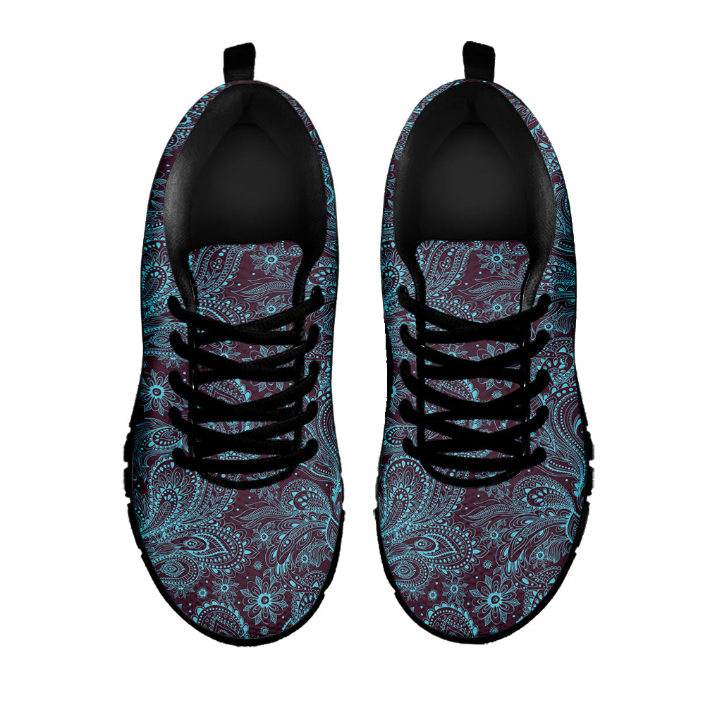 Turquoise Paisley Pattern Print Black Sneakers