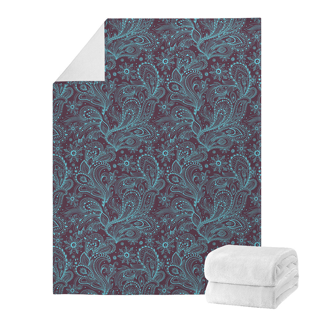 Turquoise Paisley Pattern Print Blanket