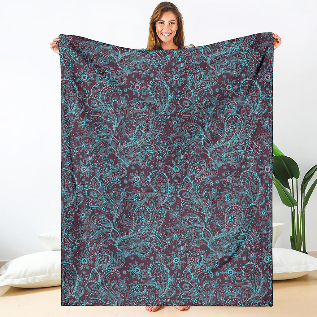 Turquoise Paisley Pattern Print Blanket
