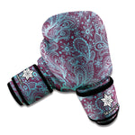 Turquoise Paisley Pattern Print Boxing Gloves