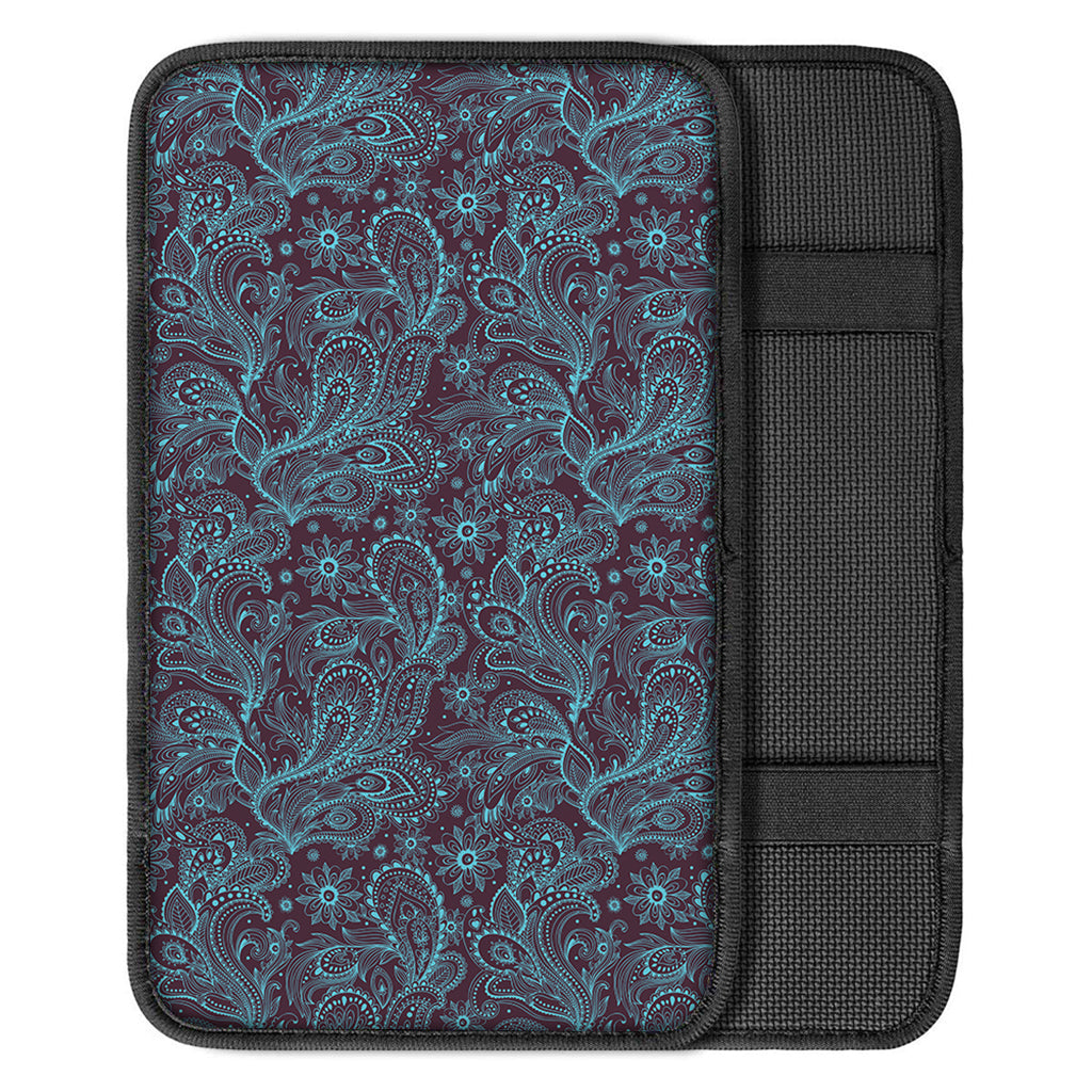 Turquoise Paisley Pattern Print Car Center Console Cover