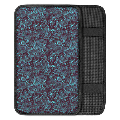 Turquoise Paisley Pattern Print Car Center Console Cover