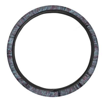 Turquoise Paisley Pattern Print Car Steering Wheel Cover