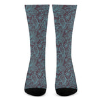 Turquoise Paisley Pattern Print Crew Socks