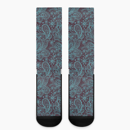 Turquoise Paisley Pattern Print Crew Socks