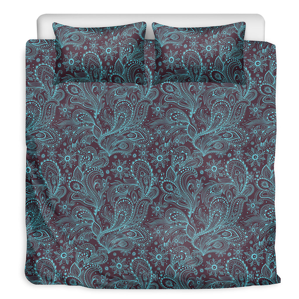 Turquoise Paisley Pattern Print Duvet Cover Bedding Set