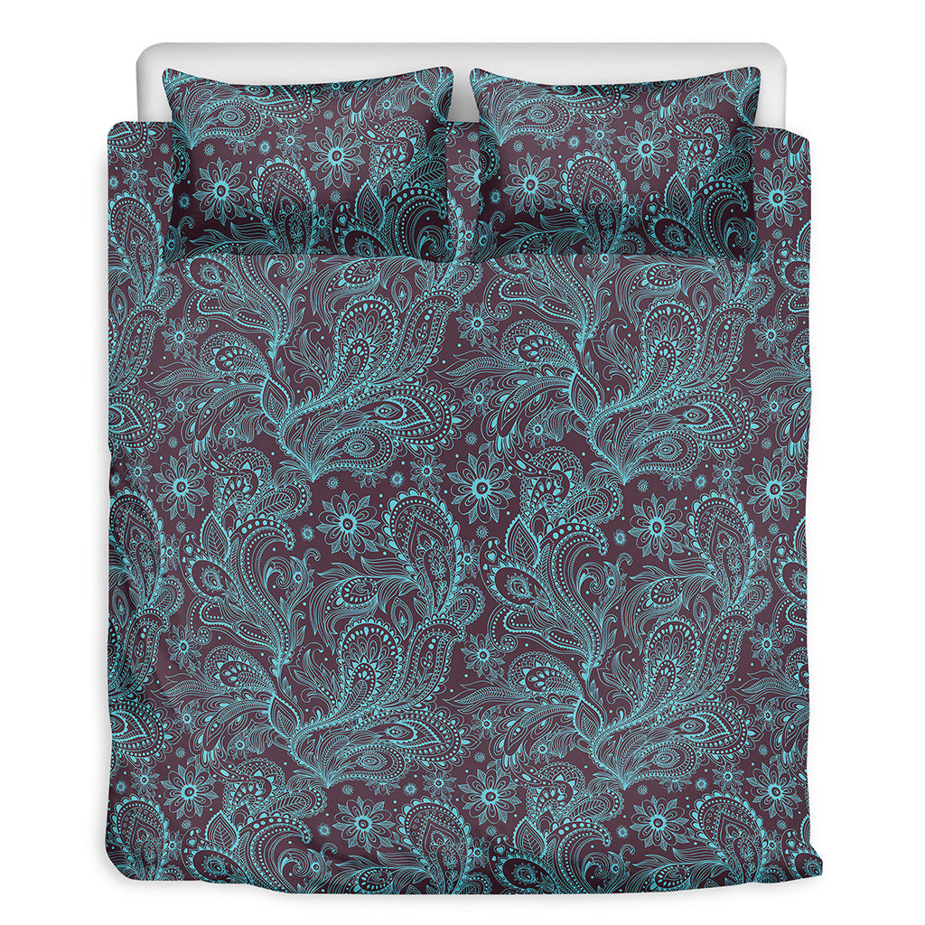 Turquoise Paisley Pattern Print Duvet Cover Bedding Set