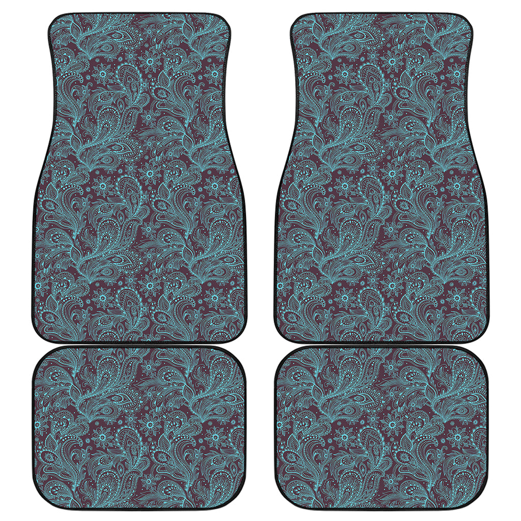 Turquoise Paisley Pattern Print Front and Back Car Floor Mats