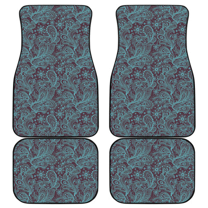 Turquoise Paisley Pattern Print Front and Back Car Floor Mats
