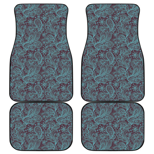 Turquoise Paisley Pattern Print Front and Back Car Floor Mats