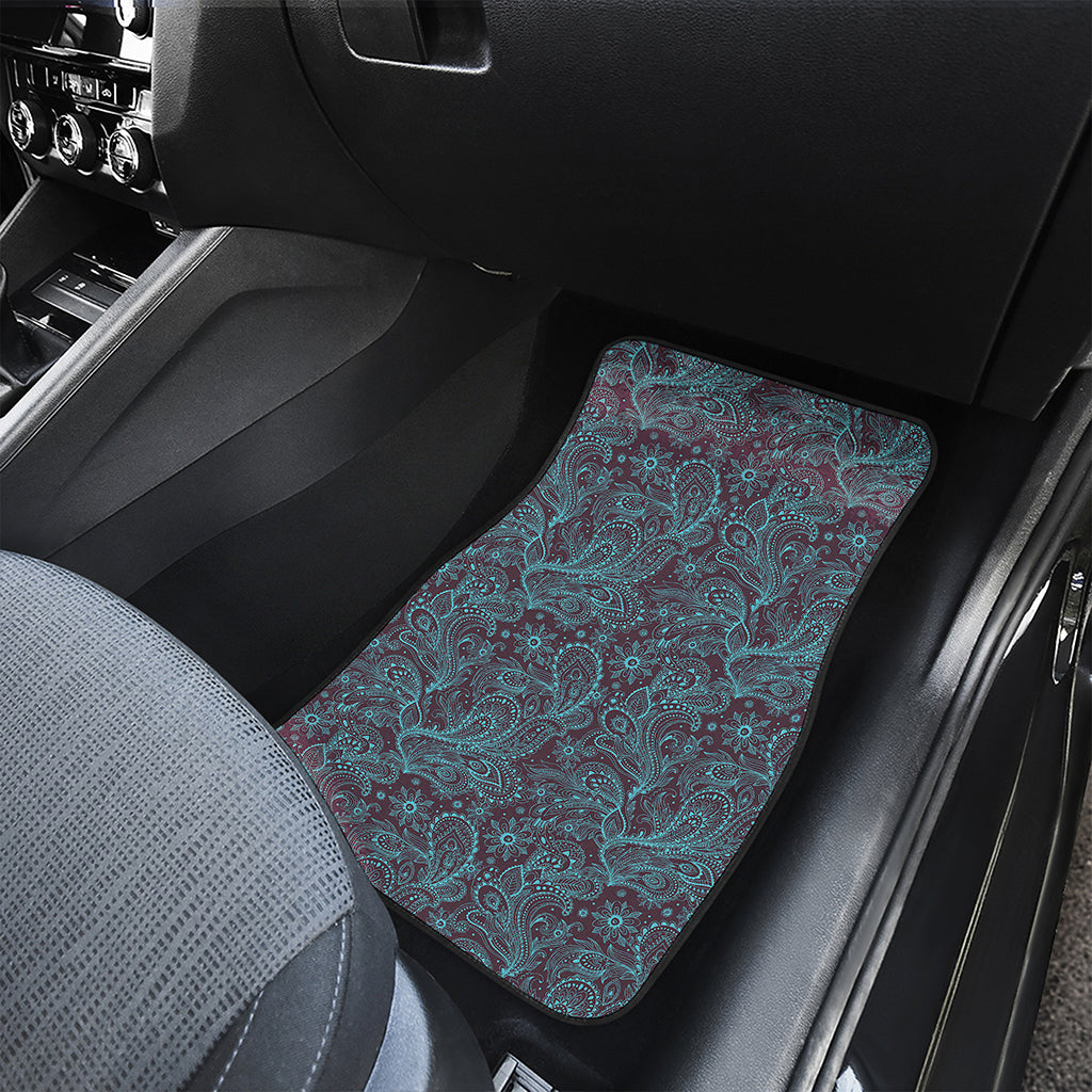 Turquoise Paisley Pattern Print Front and Back Car Floor Mats