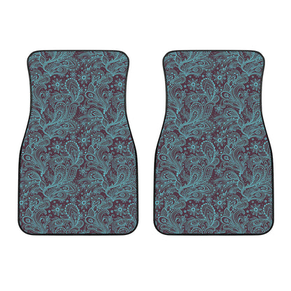 Turquoise Paisley Pattern Print Front Car Floor Mats