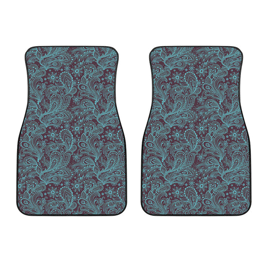 Turquoise Paisley Pattern Print Front Car Floor Mats