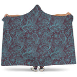 Turquoise Paisley Pattern Print Hooded Blanket