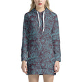Turquoise Paisley Pattern Print Pullover Hoodie Dress