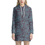 Turquoise Paisley Pattern Print Hoodie Dress