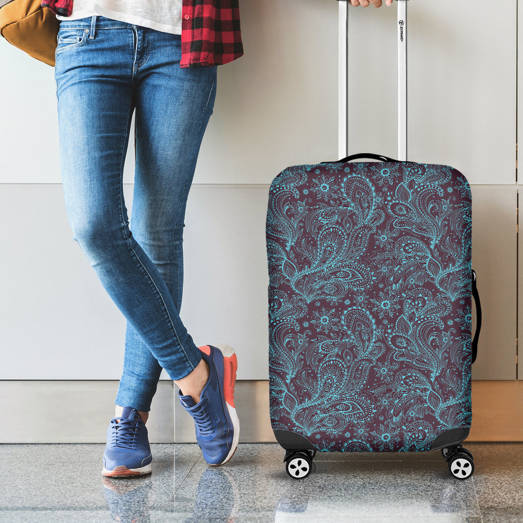 Turquoise Paisley Pattern Print Luggage Cover