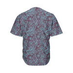 Turquoise Paisley Pattern Print Men's Baseball Jersey