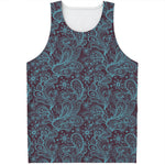 Turquoise Paisley Pattern Print Men's Tank Top