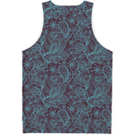 Turquoise Paisley Pattern Print Men's Tank Top