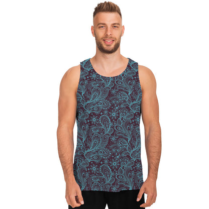 Turquoise Paisley Pattern Print Men's Tank Top